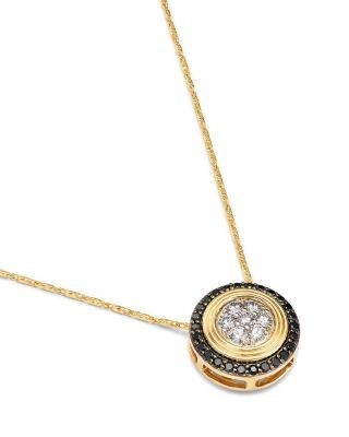 Bloomingdale's Fine Collection Black & White Diamond Halo Cluster Pendant Necklace in 14K Yellow Gold, 0.6 tcw
