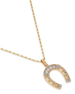 Bloomingdale's Fine Collection Diamond Round and Baguette Horseshoe Pendant Necklace in 14K Yellow Gold, 0.48 tcw