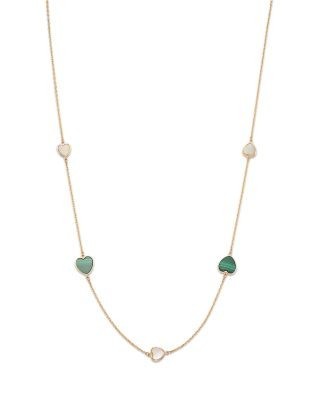 Bloomingdale's Fine Collection Malachite & Mother of Pearl Heart Bezel Station Necklace in 14K Yellow Gold, 16.5-17.5