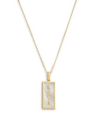 Bloomingdale's Fine Collection Mother of Pearl Love Tag Pendant Necklace in 14K Yellow Gold, 16-18