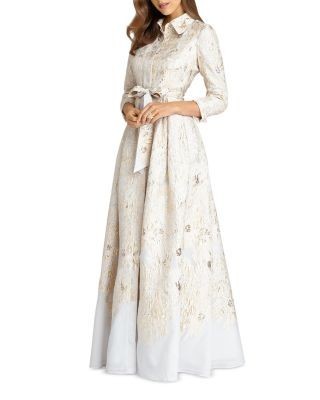 Teri Jon by Rickie Freeman Metallic Shirtwaist Gown