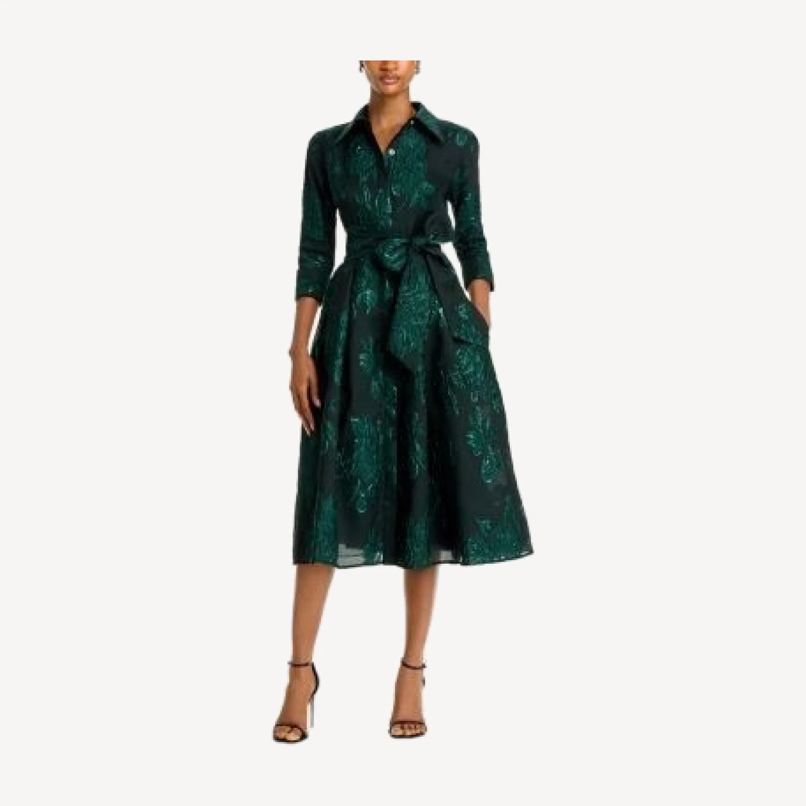 Teri Jon by Rickie Freeman Metallic Jacquard Midi Shirt Dress