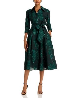 Teri Jon by Rickie Freeman Metallic Jacquard Midi Shirt Dress