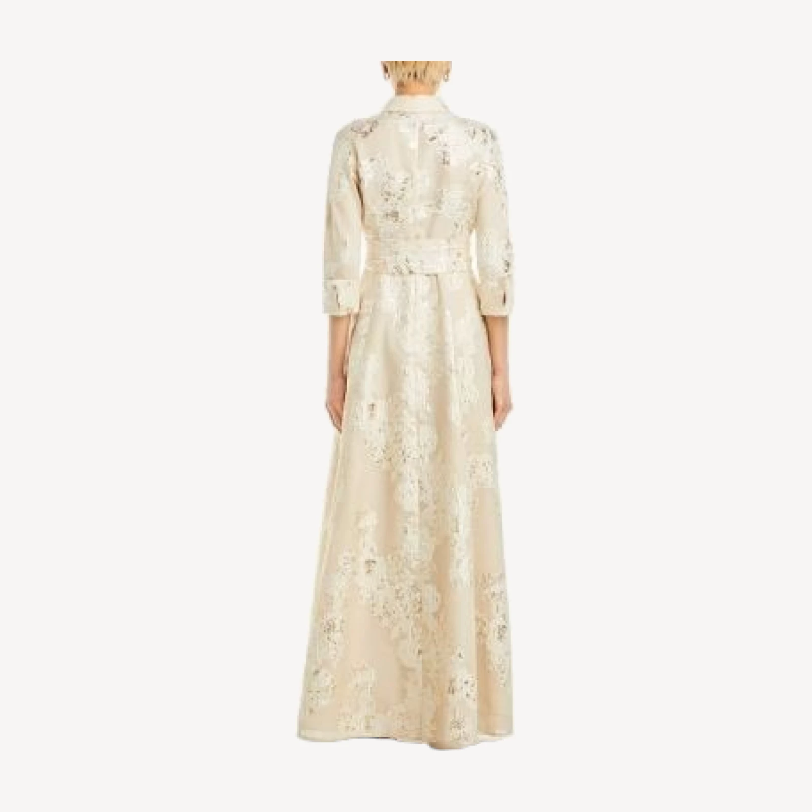 Teri Jon by Rickie Freeman Metallic Jacquard Shirt Dress Gown