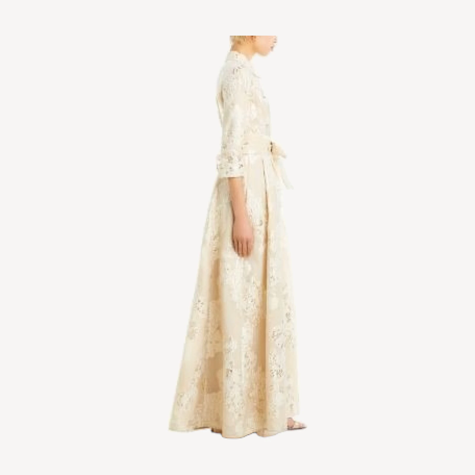 Teri Jon by Rickie Freeman Metallic Jacquard Shirt Dress Gown