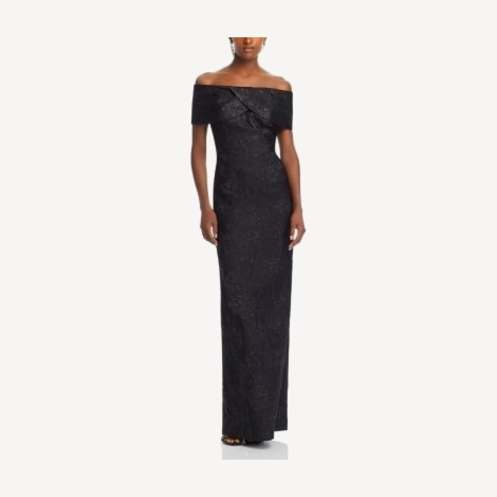 Teri Jon by Rickie Freeman Metallic Off-the-Shoulder Jacquard Gown