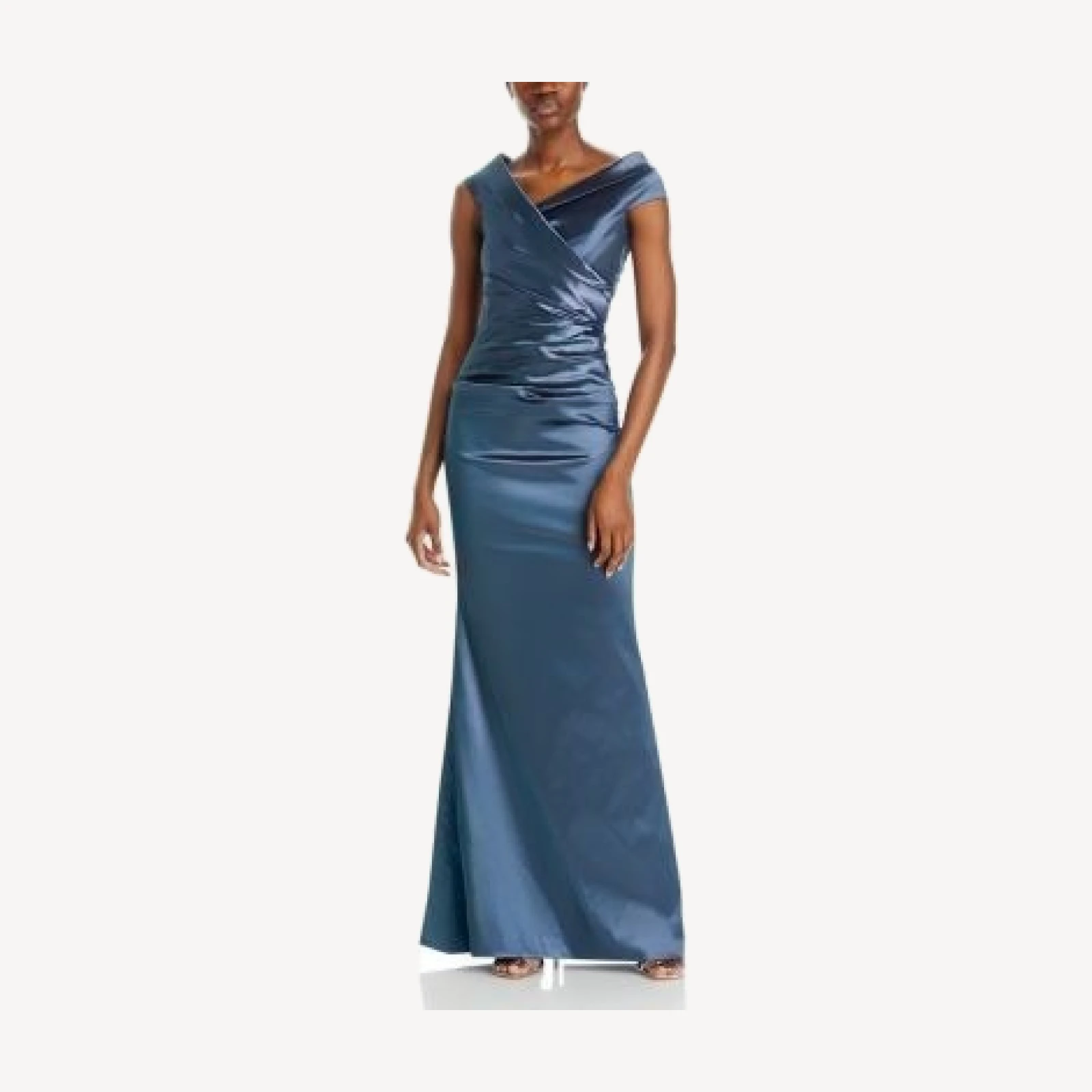 Teri Jon by Rickie Freeman Ruched Cape Neck Gown