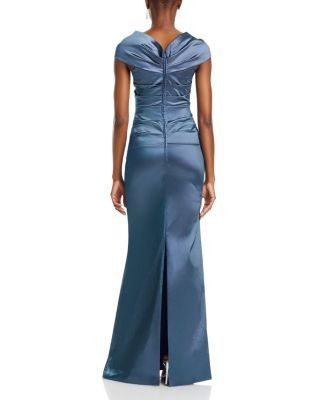 Teri Jon by Rickie Freeman Ruched Cape Neck Gown