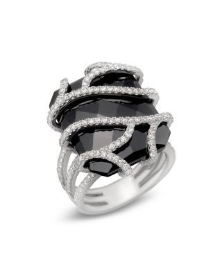 Diamond and Black Onyx Ring in 14K White Gold, 1.20 tcw