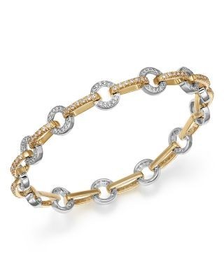 Diamond Circle Link Bracelet in 14K Yellow and White Gold, 1.35 tcw