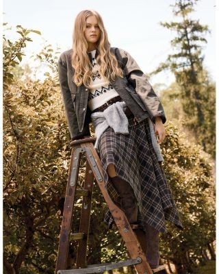 Aqua Belted Plaid Asymmetrical Skirt - Exclusive