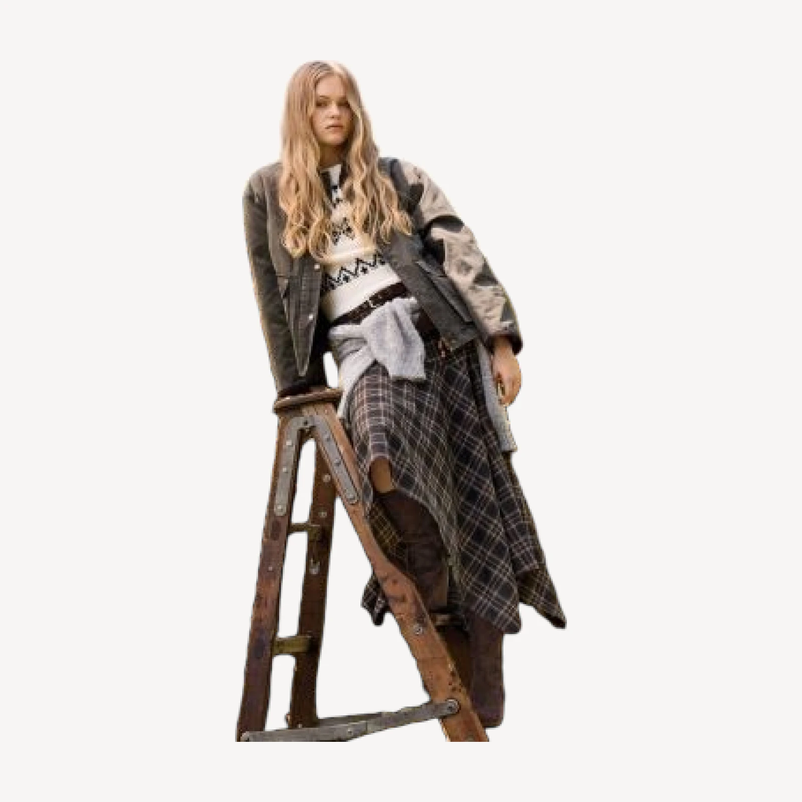 Aqua Belted Plaid Asymmetrical Skirt - Exclusive