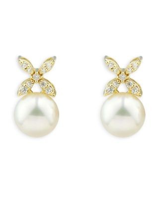 Bloomingdale's Fine Collection Cultured Freshwater Pearl & Diamond Stud Earrings in 14K Yellow Gold