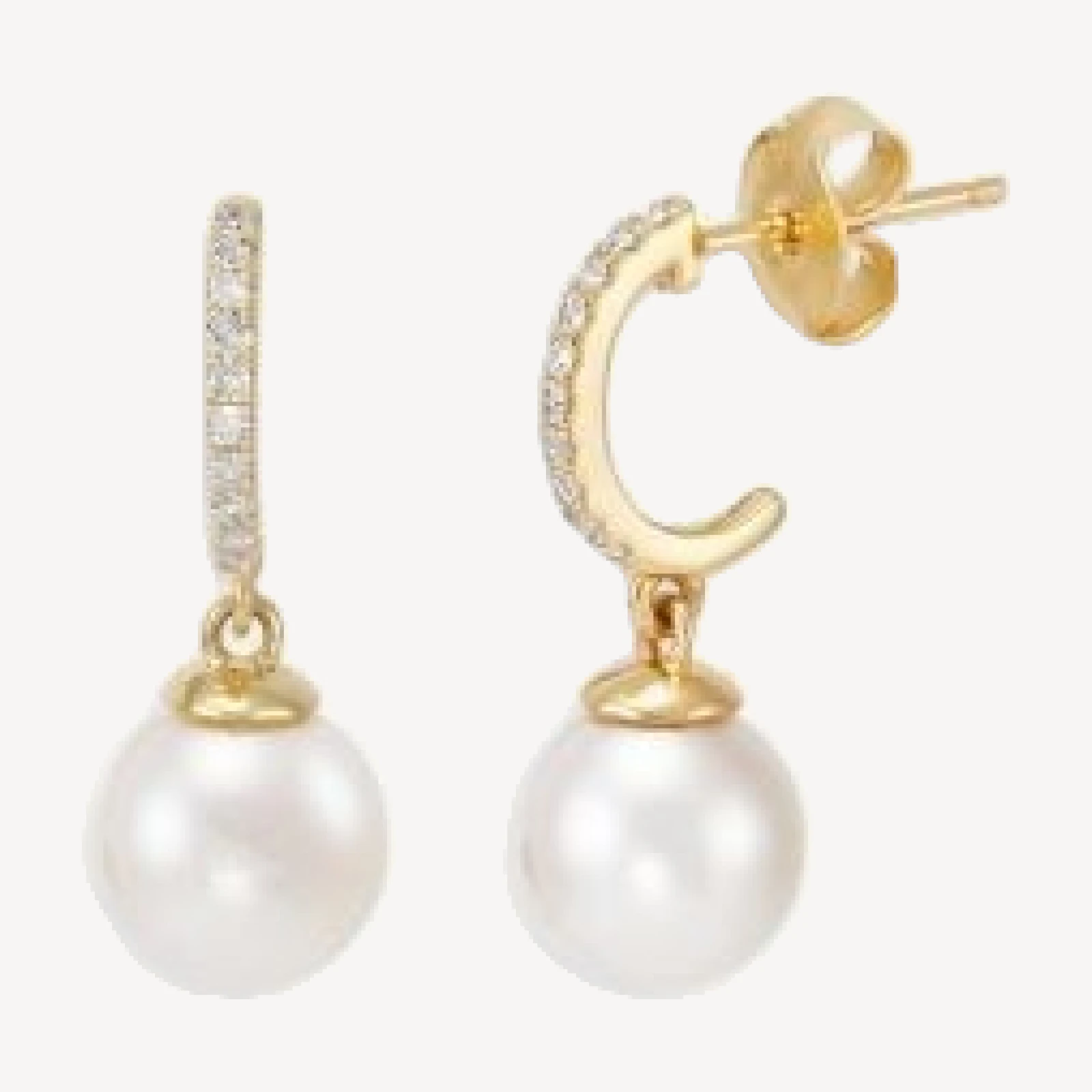 Bloomingdale's Fine Collection Cultured Freshwater Pearl & Diamond J Hoop Earrings in 14K Yellow Gold