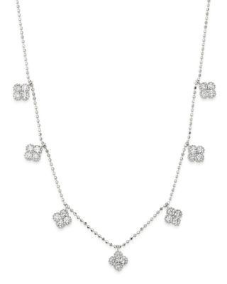 Bloomingdale's Fine Collection Diamond Clover Station Necklace in 14K White Gold, 1.0 tcw
