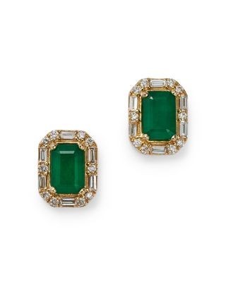 Bloomingdale's Fine Collection Emerald & Diamond Stud Earrings in 14K Yellow Gold