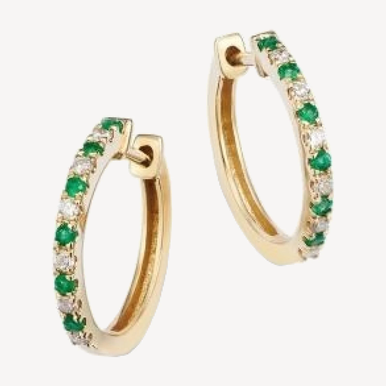 Bloomingdale's Fine Collection Emerald & Diamond Hoop Earrings in 14K Yellow Gold