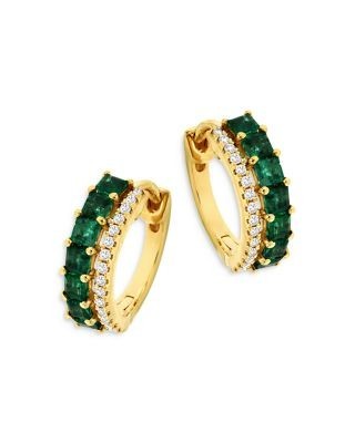 Bloomingdale's Fine Collection Emerald & Diamond Huggie Hoop Earrings in 14K Yellow Gold