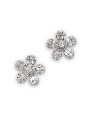 Bloomingdale's Fine Collection 14K White Gold Diamond Flower Stud Earrings, 0.55 tcw