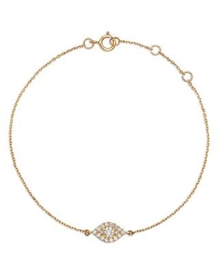 Bloomingdale's Fine Collection Diamond Evil Eye Chain Link Bracelet in 14K Yellow Gold, 0.22 tcw