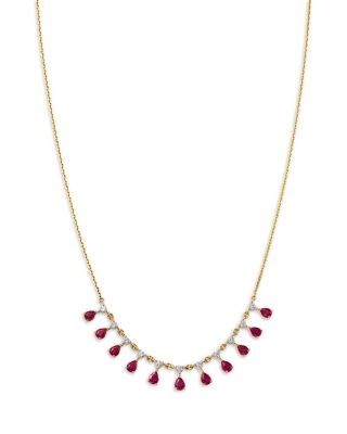Bloomingdale's Fine Collection Ruby & Diamond Droplet Station Necklace in 14K Yellow Gold, 18