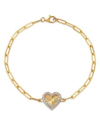 Bloomingdale's Fine Collection Diamond Heart Pendant Bracelet in 14K Yellow Gold, 0.26 tcw