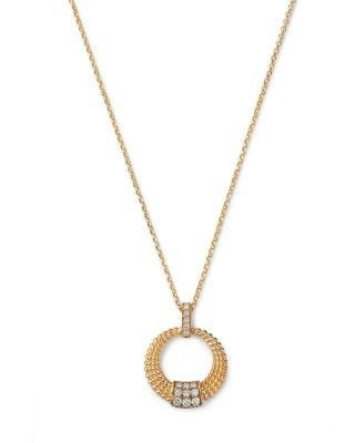 Bloomingdale's Fine Collection Diamond Textured Circle Pendant Necklace in 14K Yellow Gold, 0.33 tcw