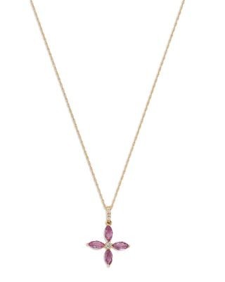 Bloomingdale's Fine Collection Pink Sapphire & Diamond Flower Pendant Necklace in 14K Yellow Gold, 18