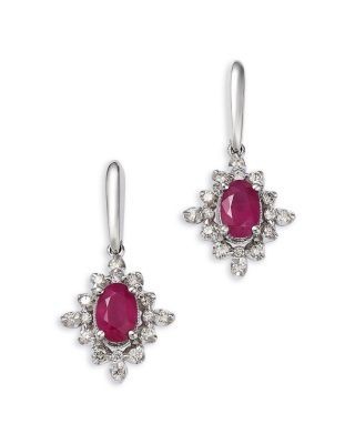 Bloomingdale's Fine Collection Ruby & Diamond Drop Earrings in 14K White Gold