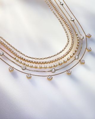 Bloomingdale's Fine Collection Diamond Station Tennis Necklace in 14K Yellow Gold, 1.0 tcw