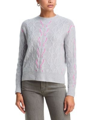 Aqua 100% Cashmere Crewneck Cable Knit Sweater - Exclusive