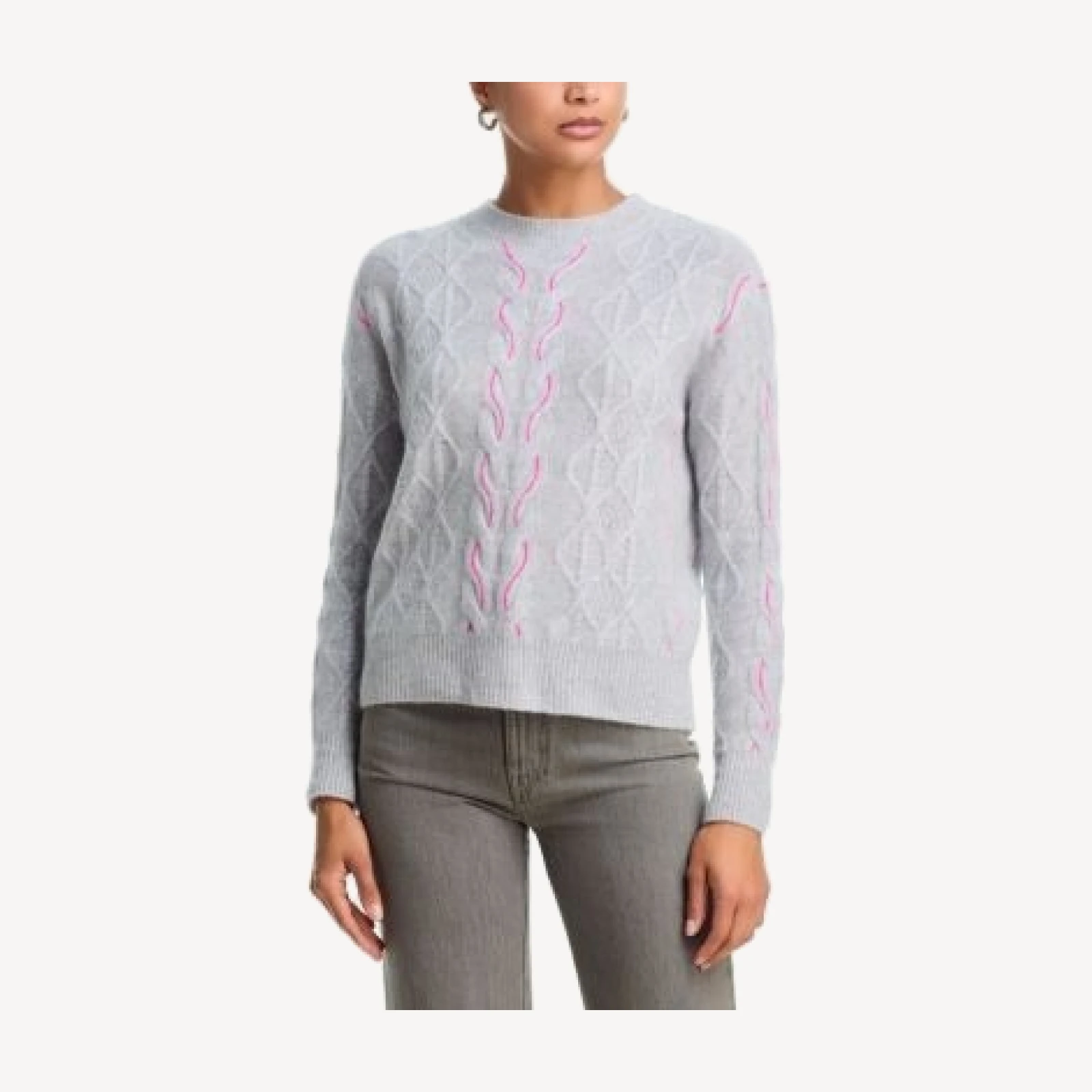 Aqua 100% Cashmere Crewneck Cable Knit Sweater - Exclusive