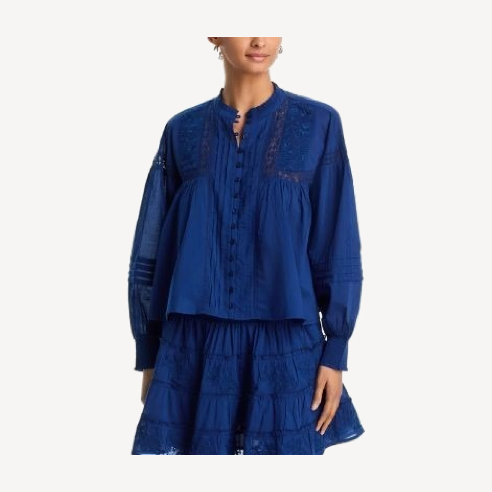 Aqua Embroidered Pintucked Blouse - Exclusive