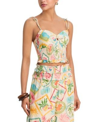 Aqua Postcard Tile Smocked Tank Top - Exclusive