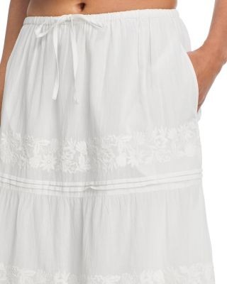 Aqua Mila Embroidered Pintucked Maxi Skirt - Exclusive