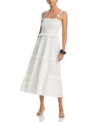 Aqua Giovanni Embroidered Smocked Midi Dress - Exclusive