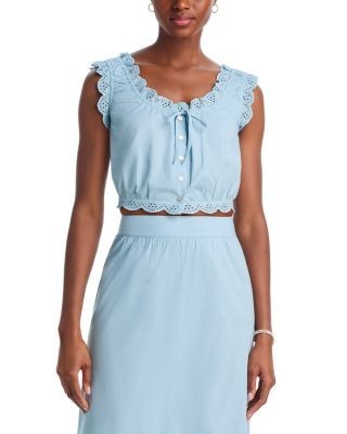 Aqua Eyelet Trim Top - Exclusive