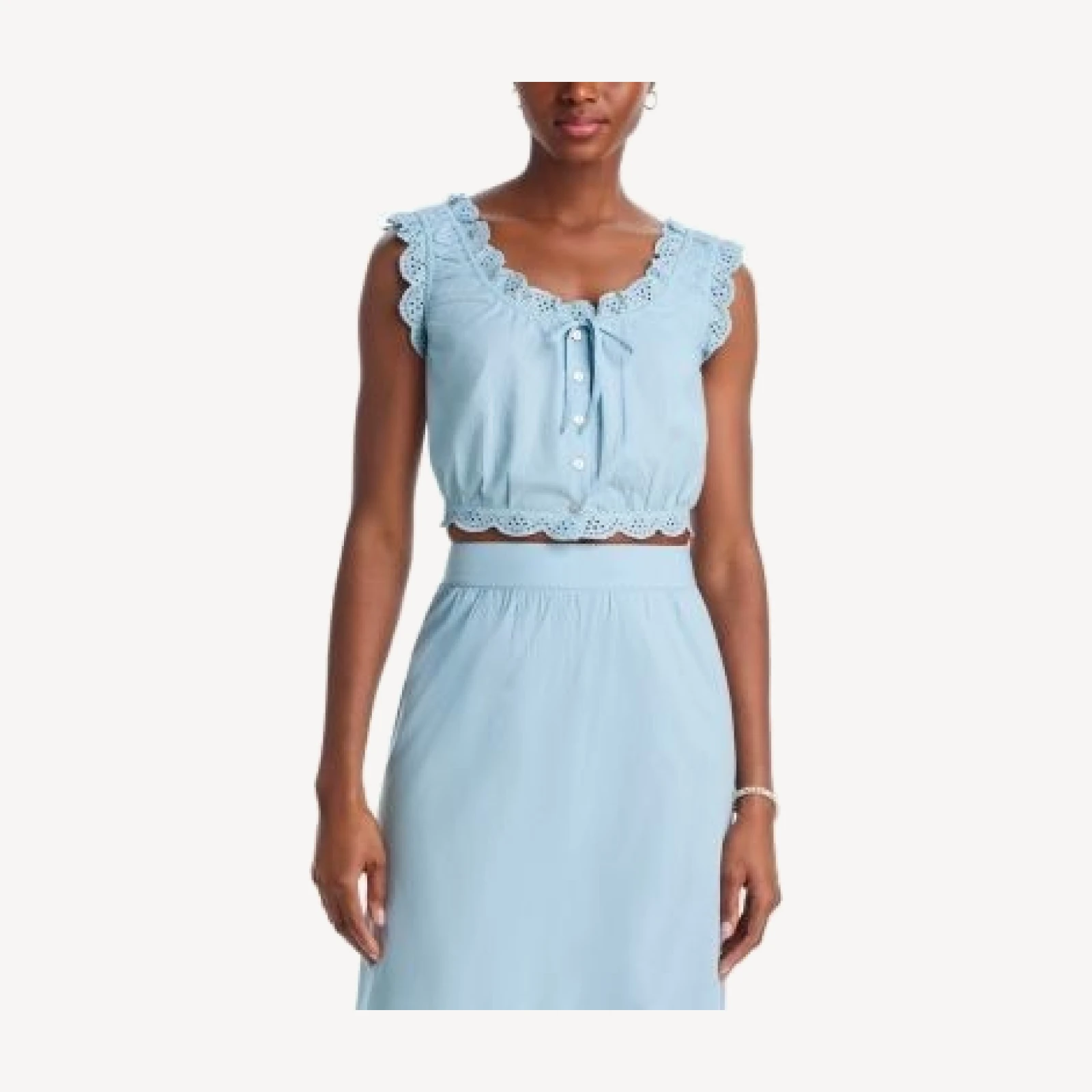 Aqua Eyelet Trim Top - Exclusive