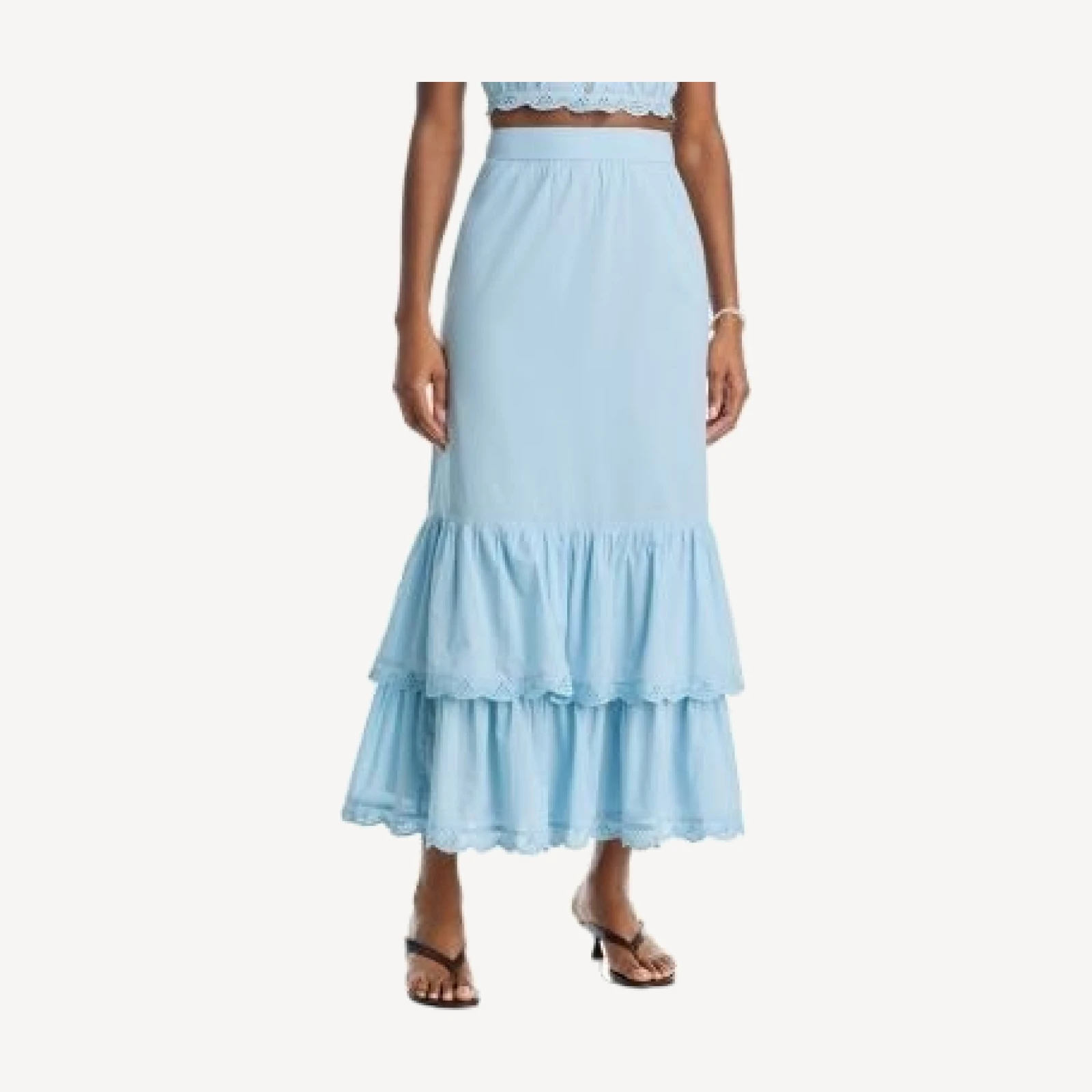 Aqua Eyelet Trim Midi Skirt - Exclusive