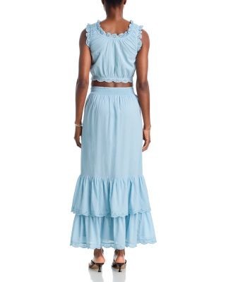 Aqua Eyelet Trim Midi Skirt - Exclusive