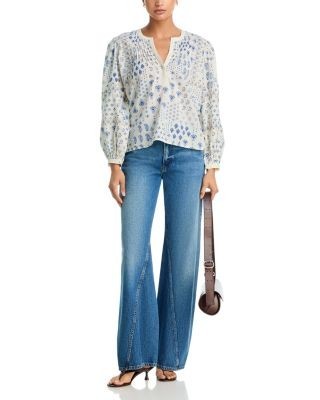 Aqua Floral Popover Top - Exclusive