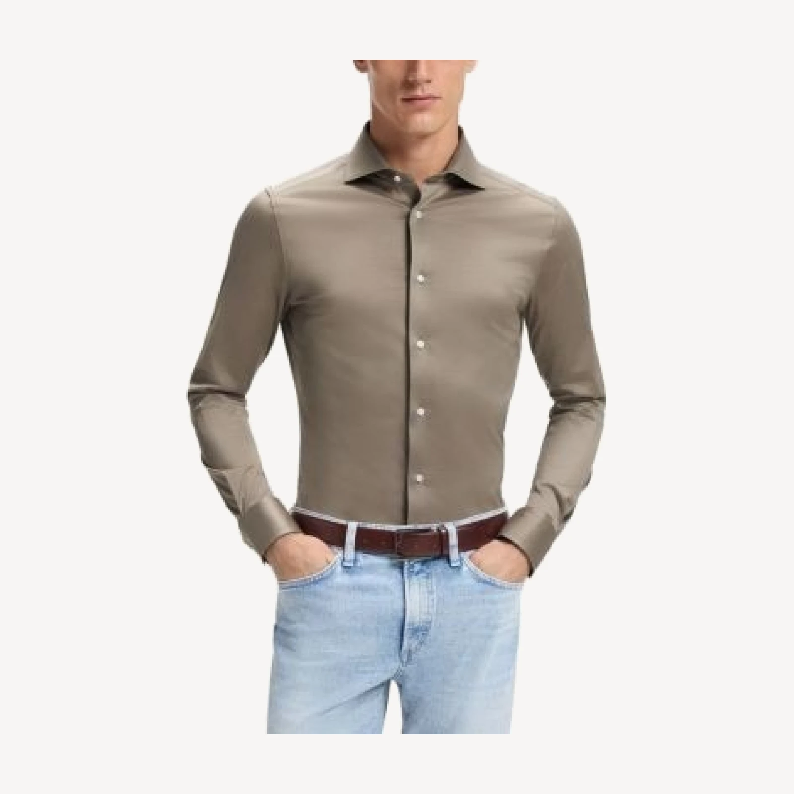 Boss L-Hays Spread Collar Cotton Shirt
