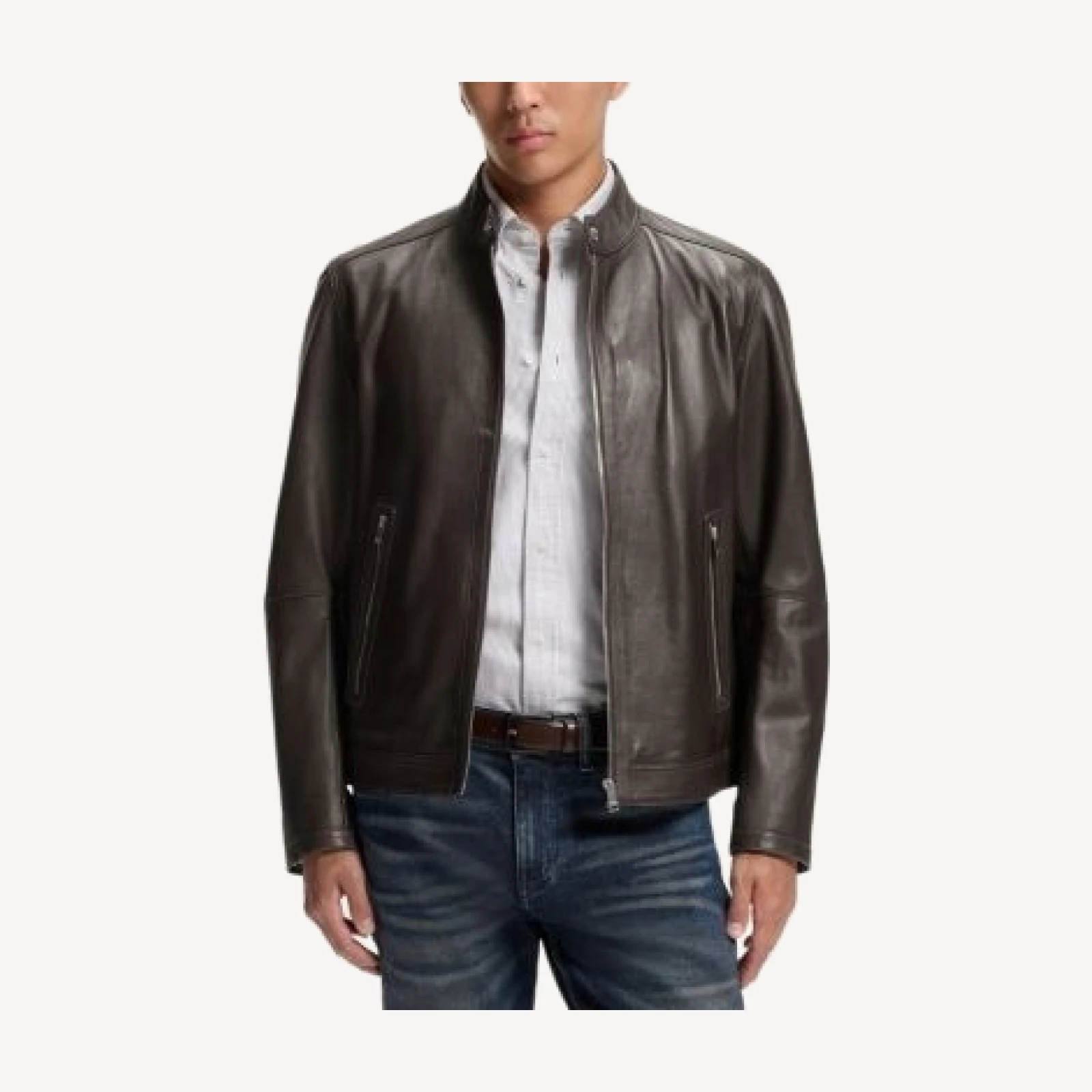 Boss H-Mansell Stand Collar Zip Leather Jacket