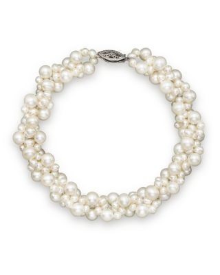 Cultured Freshwater Pearl Woven Bracelet in 14K White Gold, 3mm
