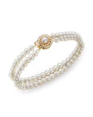 Cultured Freshwater Pearl Two Row Bracelet in 14K Yellow Gold