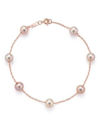 Cultured Pink Freshwater Pearl Tin Cup Bracelet in 14K Rose Gold, 5.5mm
