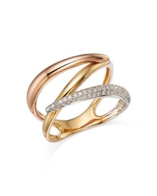 Bloomingdale's Fine Collection Diamond Pave Crossover Ring in 14K Yellow, White & Rose Gold, 0.20 tcw