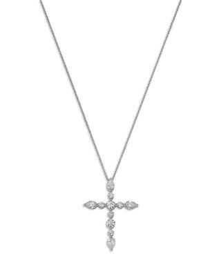 Bloomingdale's Fine Collection Luxe Collection Certified Lab Grown Diamond Cross Pendant Necklace in 14K White Gold, 1.50 tcw