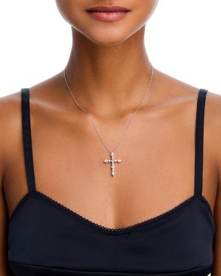 Bloomingdale's Fine Collection Luxe Collection Certified Lab Grown Diamond Cross Pendant Necklace in 14K White Gold, 1.50 tcw