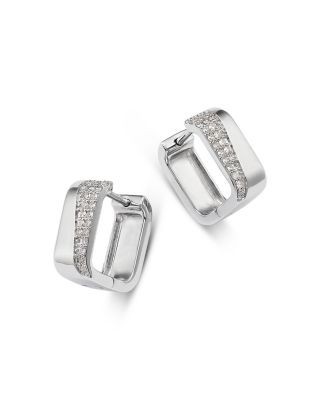 Bloomingdale's Fine Collection Diamond Micropave Huggie Hoop Earrings in 14K White Gold, 0.2 tcw